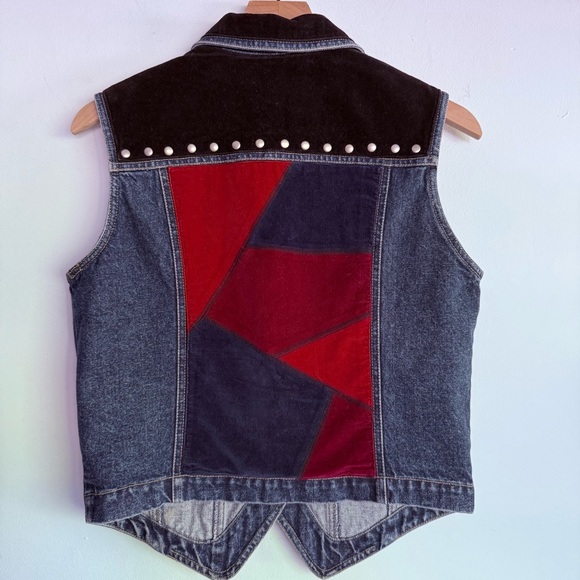 Vintage 70s Carole Little Street Wear Denim Vest Patchwork Western Boho Hippie M - Picture 5 of 8